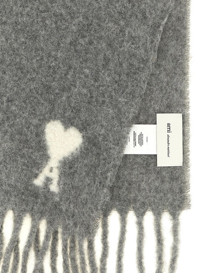 Ami Paris Gray Alpaca Leather Foulard