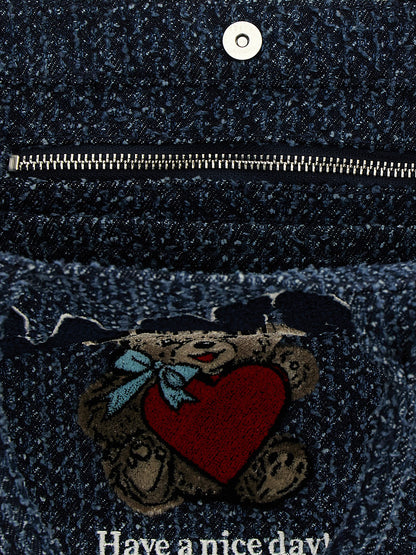 Ganni Blue Organic Cotton Tote Bag