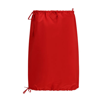 Prada Red Silk Midi Skirt