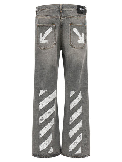 Off-White Gray Cotton Relaxed Fit Jeans