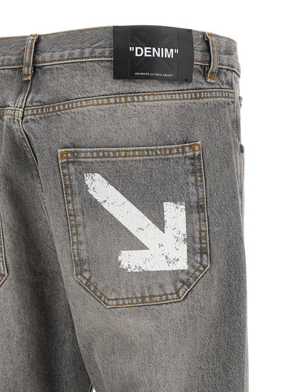 Off-White Gray Cotton Relaxed Fit Jeans