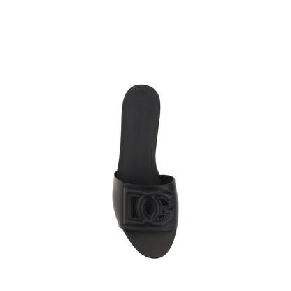 Dolce & Gabbana Black Calf Leather Bos Taurus Flat Sandals