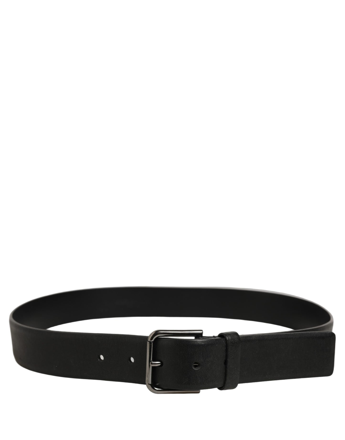 Dolce & Gabbana Black Calf Leather Classic Silver Buckle Belt