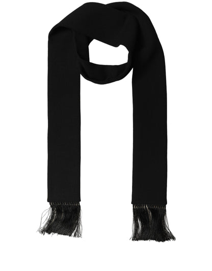 Dolce & Gabbana Men Black Wool Knitted Fringed Foulard Scarf