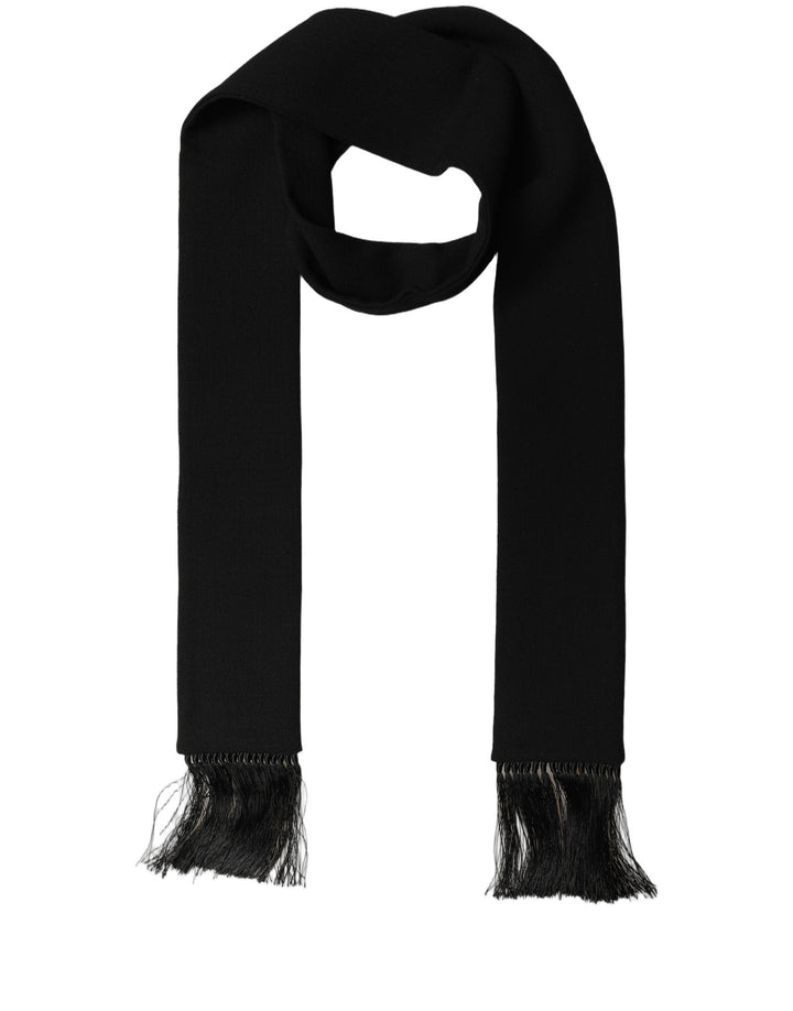 Dolce & Gabbana Men Black Wool Knitted Fringed Foulard Scarf