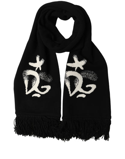Dolce & Gabbana Black Cashmere Knitted Fringed Foulard Scarf