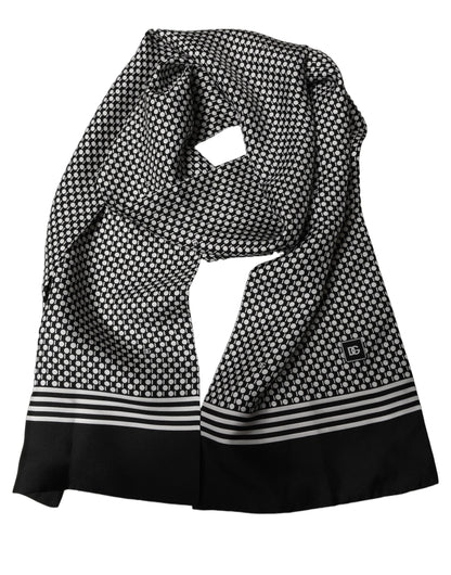 Dolce & Gabbana Black White Geometric Silk Neck Shawl Scarf