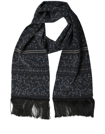 Dolce & Gabbana Blue Floral Silk Fringed Neck Shaw Scarf
