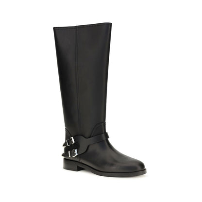 PINKO Black Calf Leather Bos Taurus Flat Boots