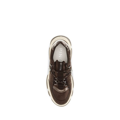 PINKO Brown Calf Leather Bos Taurus Chunky Sneakers