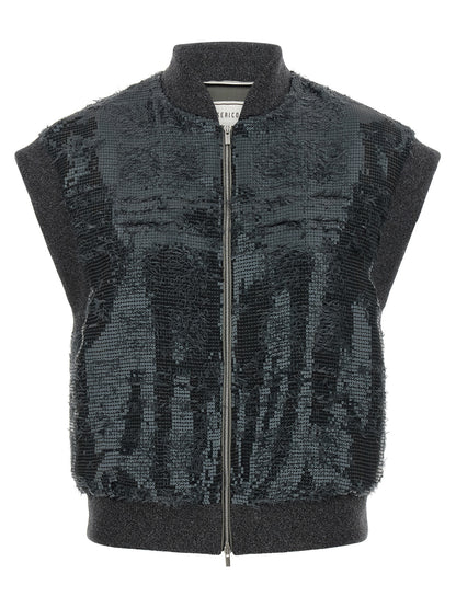 Peserico Gray Polyester Sleeveless Jacket