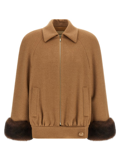 Valentino Garavani Brown Lamb Fur Bomber