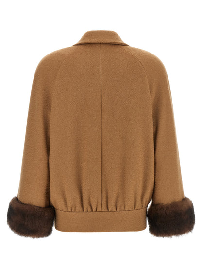 Valentino Garavani Brown Lamb Fur Bomber