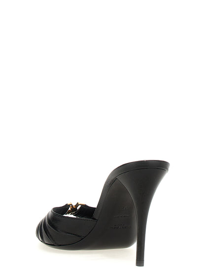 Saint Laurent Black Lamb Leather Stiletto Heel Sandals