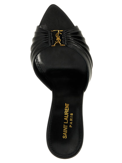 Saint Laurent Black Lamb Leather Stiletto Heel Sandals