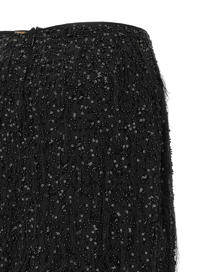 Twinset Black Polyester Midi Skirt