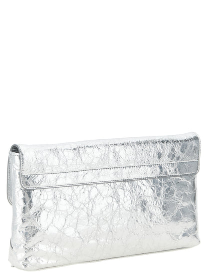 Balenciaga Silver Lamb Leather Clutch Bag