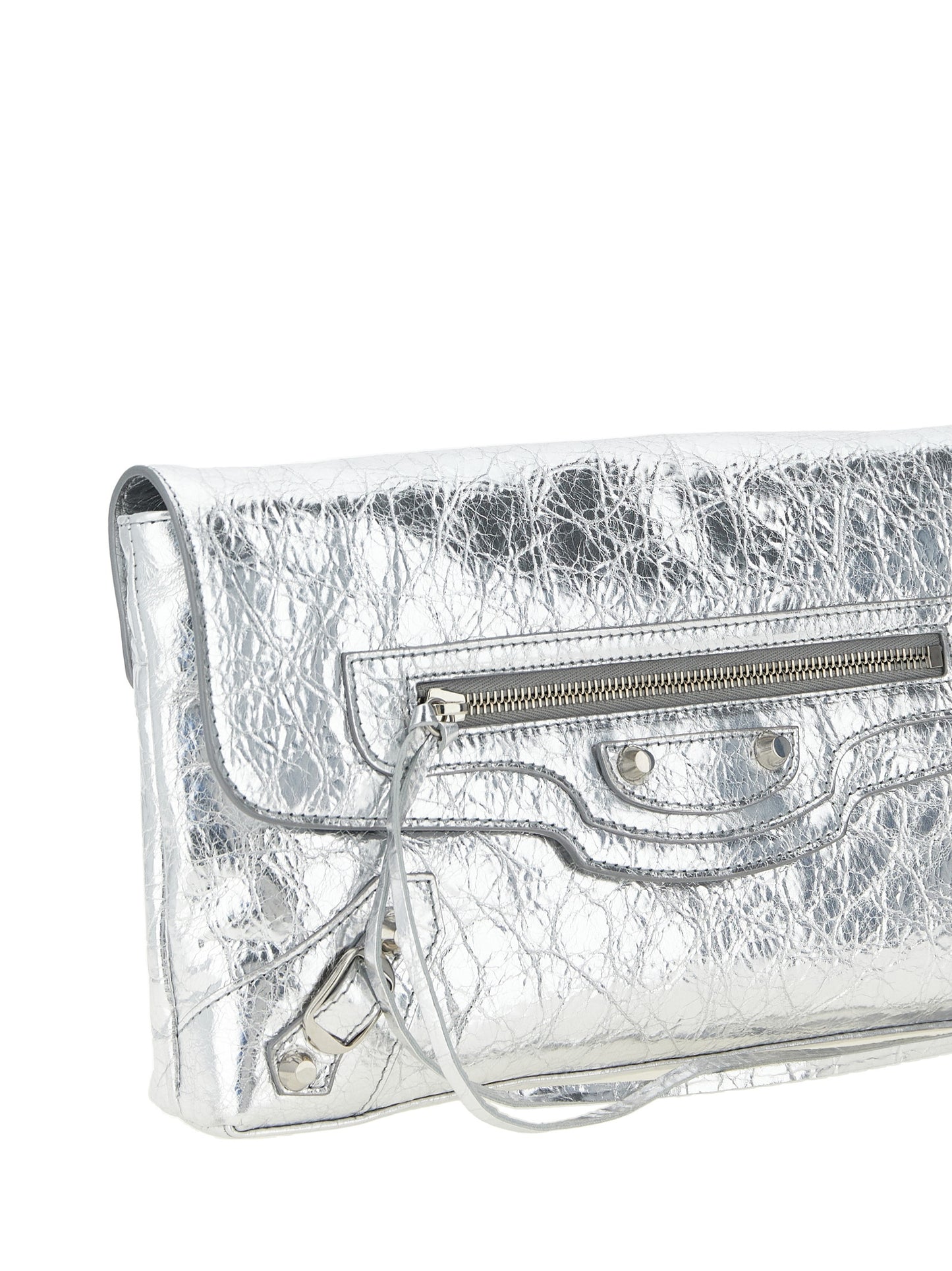 Balenciaga Silver Lamb Leather Clutch Bag