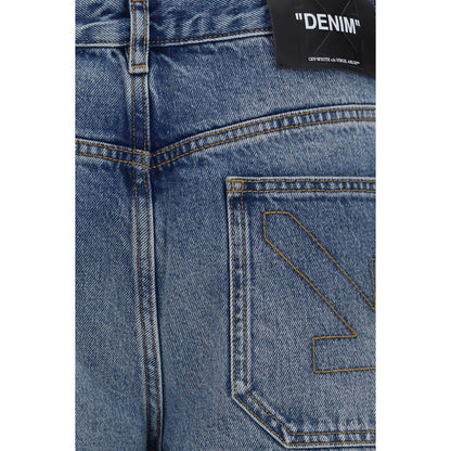 Off-White Blue Cotton Slim Fit Jeans