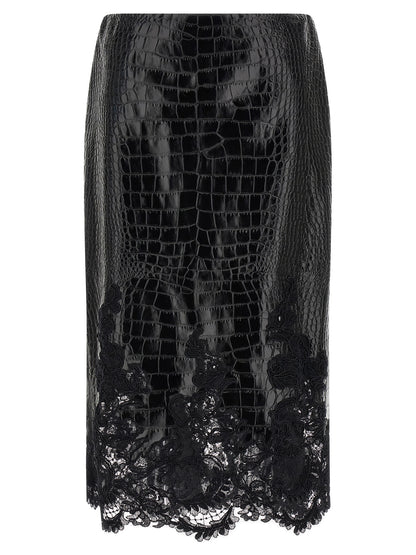Ermanno Scervino Black Calfskin Midi Skirt