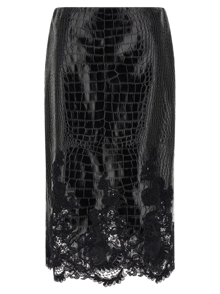 Ermanno Scervino Black Calfskin Midi Skirt