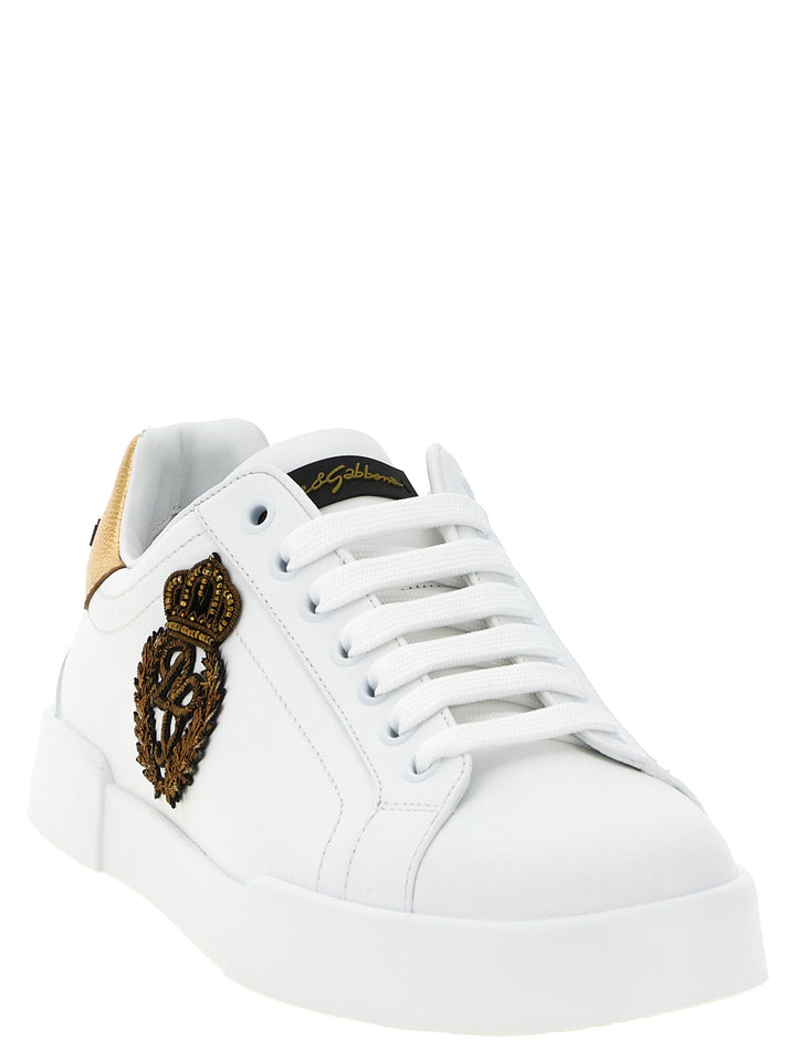 Dolce & Gabbana Gold Calfskin Low Top Sneakers