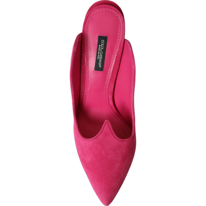 Dolce & Gabbana Fuchsia Suede Leather Mules Sandals Shoes