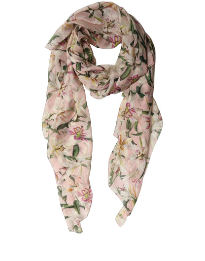 Dolce & Gabbana Pink Silk Floral Chiffon Long Stole Scarf