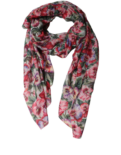 Dolce & Gabbana Multicolor Floral Cotton Lace Stole Scarf
