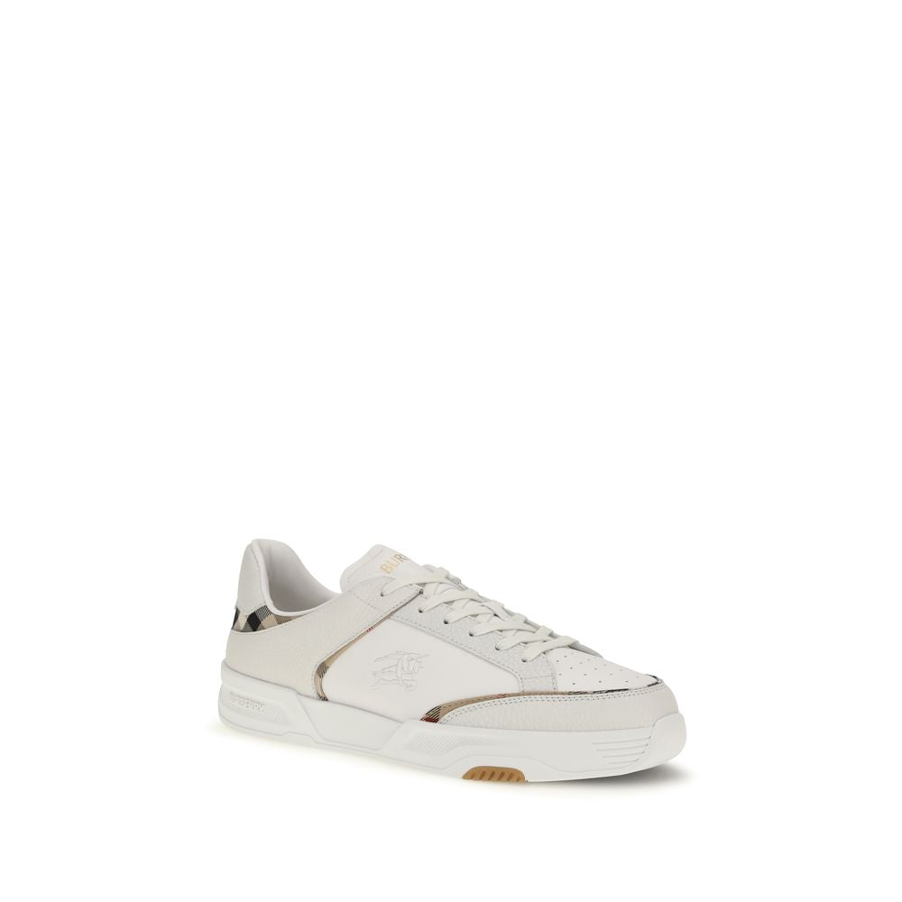 Burberry White Calf Leather Bos Taurus Low Top Sneakers