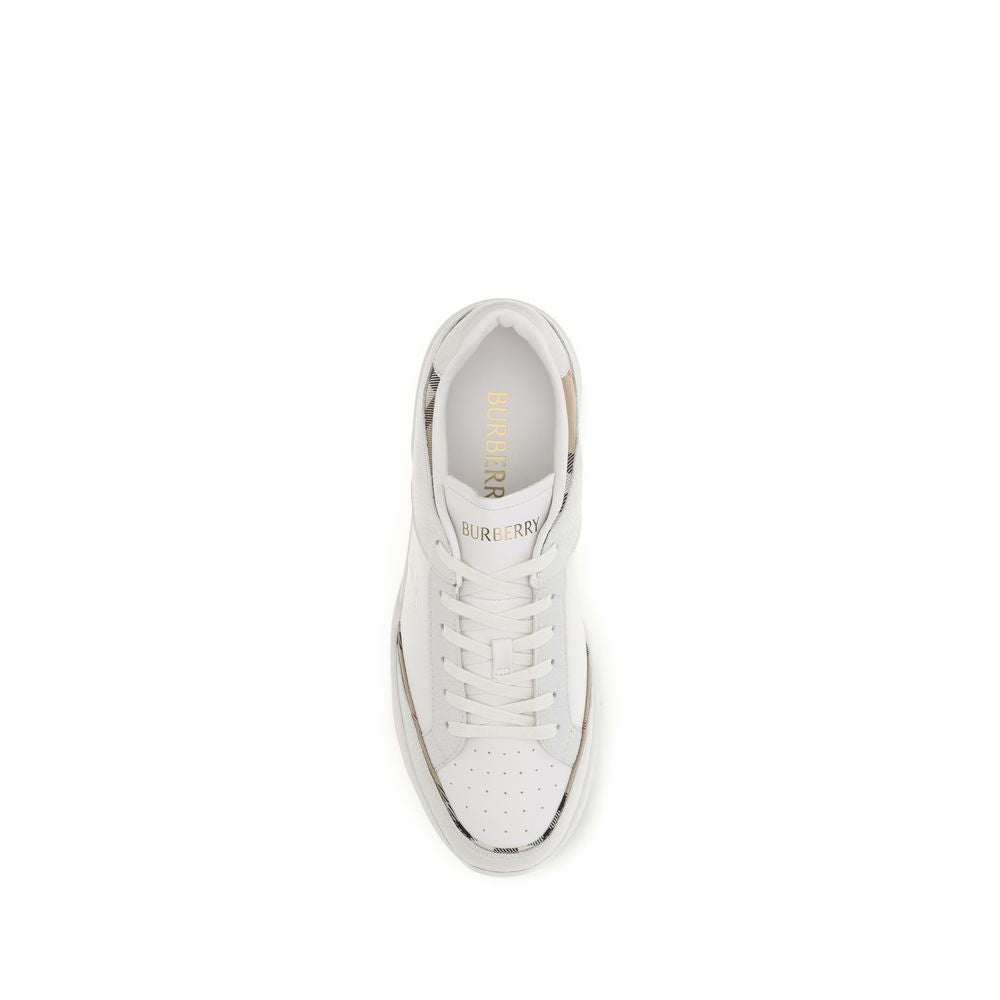 Burberry White Calf Leather Bos Taurus Low Top Sneakers
