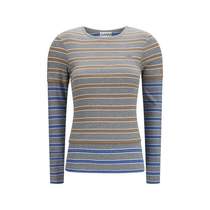 Ganni Gray Cotton Long Sleeve T-Shirt