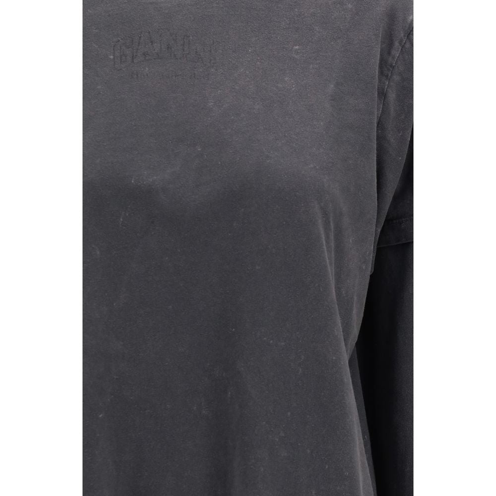 Ganni Gray Cotton Long Sleeve T-Shirt