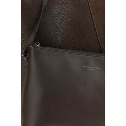 Brunello Cucinelli Brown Calf Leather Bos Taurus Handbag