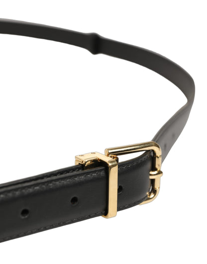 Dolce & Gabbana Black Leather Double Wrap Metal Buckle Belt