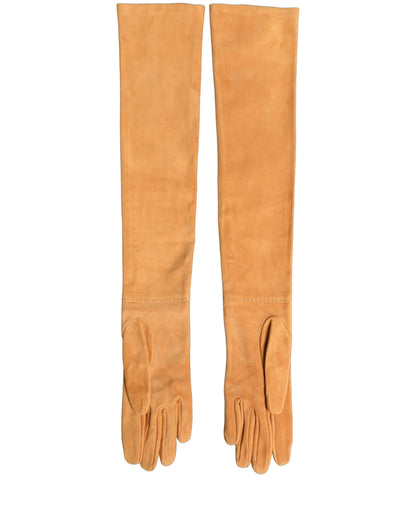 Dolce & Gabbana Tan Genuine Leather Suede Elbow Length Gloves
