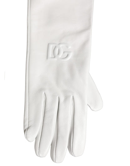 Dolce & Gabbana White Genuine Leather Embossed DG Logo Gloves