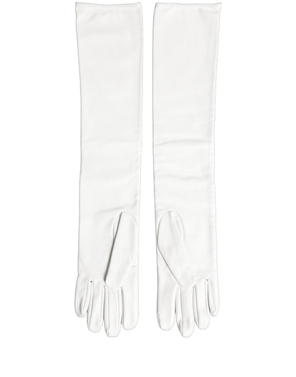 Dolce & Gabbana White Genuine Leather Embossed DG Logo Gloves