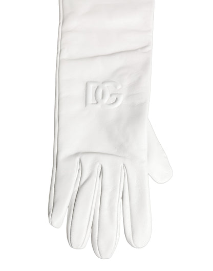 Dolce & Gabbana White Genuine Leather Embossed DG Logo Gloves