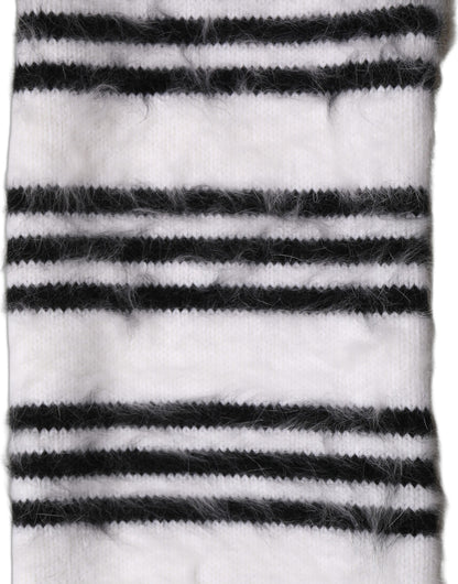Dolce & Gabbana White Black Striped Skinny Neck Warmer Scarf