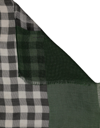 Dolce & Gabbana Green White Napoli Silk Gingham Shawl Scarf