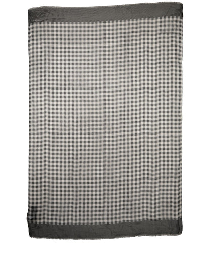 Dolce & Gabbana Black White Napoli Silk Gingham Shawl Scarf