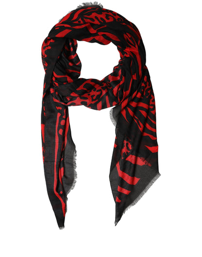 Dolce & Gabbana Black Red Printed Modal Neck Shawl Scarf