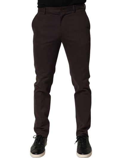 Dolce & Gabbana Brown Cotton Skinny Leg Dress Trouser Pants