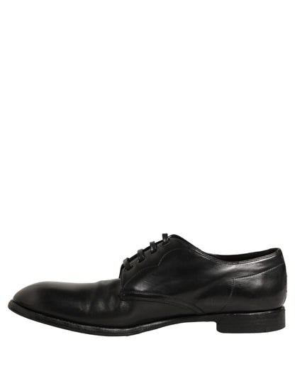 Dolce & Gabbana Black Calfskin Leather Derby Men Dress Shoes