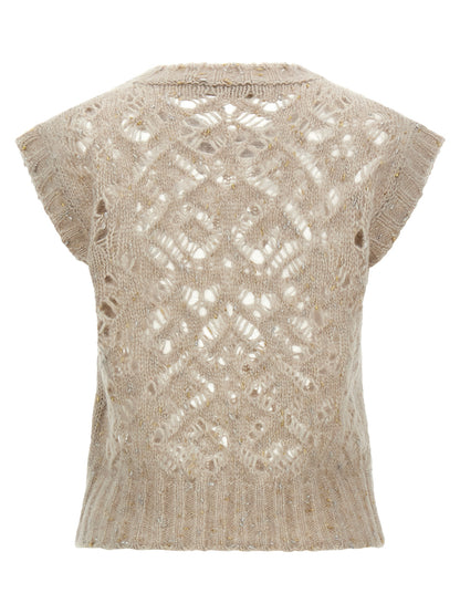 Max Mara Beige Alpaca Leather Sleeveless Jacket
