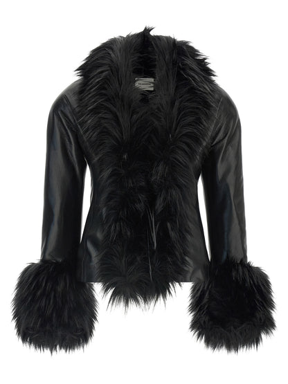 The Andamane Black Polyester Leather Jacket