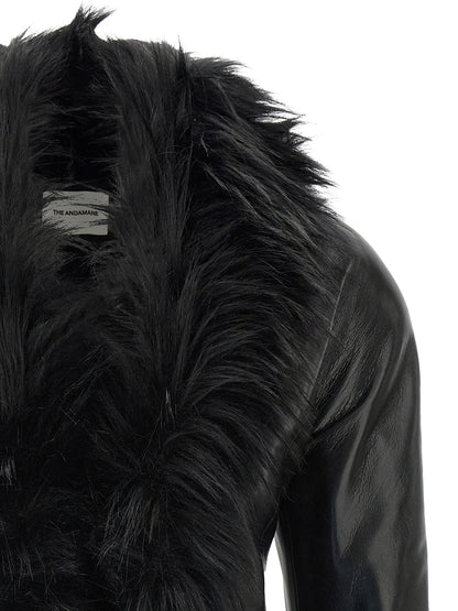 The Andamane Black Polyester Leather Jacket