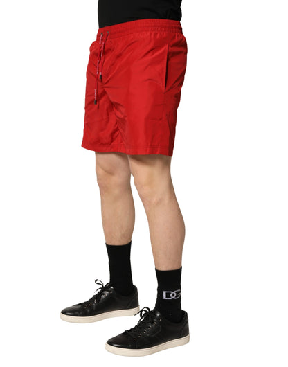 Dolce & Gabbana Red Polyester Drawstring Beach Shorts Swimwear