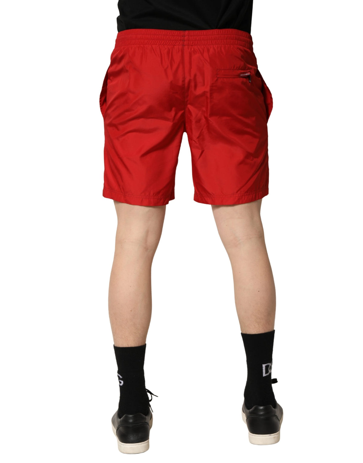 Dolce & Gabbana Red Polyester Drawstring Beach Shorts Swimwear